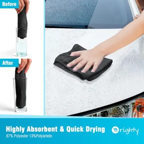 Orighty Microfiber Cleaning Cloth, 12 Pack Microfiber Towels for Cars, Highly Absorbent Car Cleaning Supplies, Lint Free Cloths Clean Rags for Car Care, House, Kitchen, 12x12 inch, Black - 3