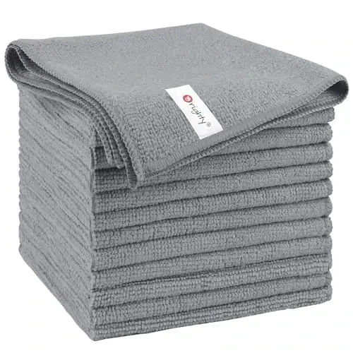 Orighty Microfiber Cleaning Cloth, 12 Pack Microfiber Towels for Cars, Highly Absorbent Car Cleaning Supplies, Lint Free Cloths Clean Rags for Car Care, House, Kitchen, 12x12 inch, Grey 