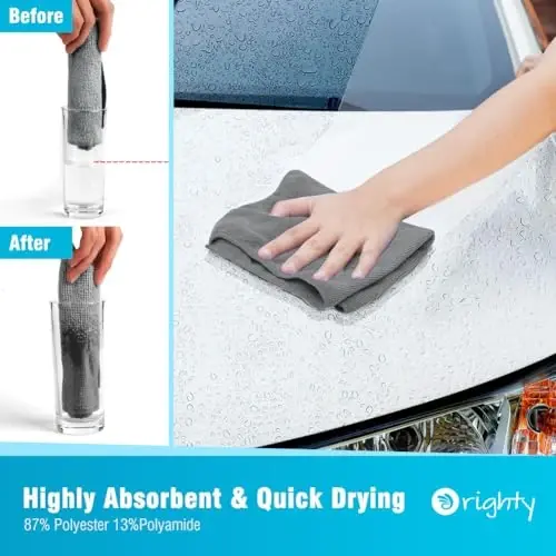 Orighty Microfiber Cleaning Cloth, 12 Pack Microfiber Towels for Cars, Highly Absorbent Car Cleaning Supplies, Lint Free Cloths Clean Rags for Car Care, House, Kitchen, 12x12 inch, Grey - 4