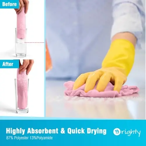 Orighty Microfiber Cleaning Cloth, 24 Pack Highly Absorbent Cleaning Supplies, Reusable Clean Rags for House, Microfiber Cloth for Kitchen, Window, Car Care, 11.5x11.5 inch Pink - 3