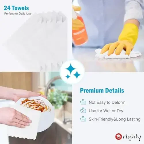 Orighty Microfiber Cleaning Cloth, 24 Pack Highly Absorbent Cleaning Supplies, Reusable Clean Rags for House, Microfiber Cloth for Kitchen, Window, Car Care, 11.5x11.5 inch White - 6
