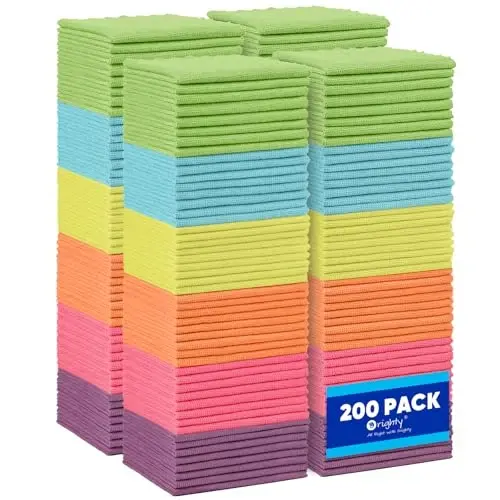 Orighty Microfiber Cleaning Cloth Bulk, 200 Pack Cleaning Rags, 12 x 11 in | Microfiber Towels for Cars, Soft Highly Absorbent Rag, Lint Free Cloths for Car Care, House, Kitchen 