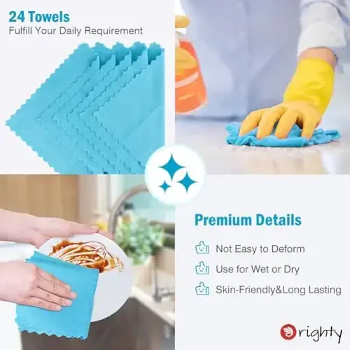 Orighty Shop Towels 75 Sheets Blue Shop Rags Ruseable Microfiber Cleaning Cloth Roll, Washable Microfiber Towels Lint Free Cleaning Rag for Cars, Automotive, Mechanic, House, Kitchen, 11.5’’ x 11.5’’ - 5