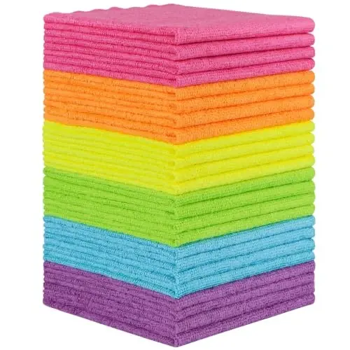 Orighty Microfiber Cleaning Cloth - 24 Pack, Cleaning Rags 12x11 inch | Highly Absorbent Household Cleaning Supplies, Reusable Microfiber Towels Lint Free Cloths for House, Kitchen, Car Care 
