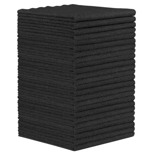 Orighty Microfiber Cleaning Cloth - 24 Pack, Black Cleaning Rags 12x11 inch | Microfiber Towels for Cars, Highly Absorbent Household Cleaning Supplies, Reusable Lint Free Cloths for House, Kitchen 