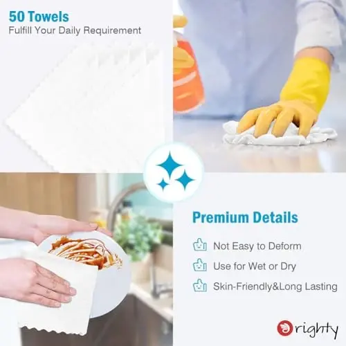 Orighty Cleaning Cloths, Shop Towels 50 Pack, Shop Rags Reusable, Microfiber Cleaning Rags Bulk for Cars, Multi-Purpose Lint Free Towels for Automotive, Mechanic, Kitchen, 11.5’’ x 11.5’’, White - 4