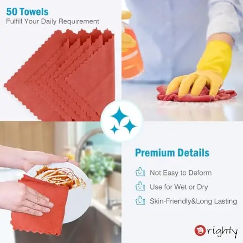Orighty Cleaning Cloths, Shop Towels 50 Pack, Shop Rags Reusable, Microfiber Cleaning Rags Bulk for Cars, Multi-Purpose Lint Free Towels for Automotive, Mechanic, Kitchen, 11.5’’ x 11.5’’, Red - 4