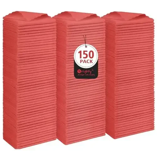 Orighty Cleaning Cloths Bulk, 150 Pack Shop Rags Reusable, Multi-Purpose Shop Towels for Cars, Microfiber Cleaning Rags for Automotive, Mechanic, Kitchen, Lint Free Towels 11.5’’ x 11.5’’, Red - ORIGHTY