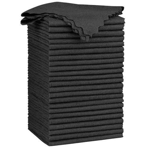 Orighty тозалаш матолари 12x12 дюйм, 24 дона, Юқори абсорбцияли микрофибр тозалаш воситалари, Кўп марта ишлатиладиган туксиз матолар, Уй, ошхона, автомобилга техник хизмат кўрсатиш учун кучли тозалаш латталари (қора) - 1
