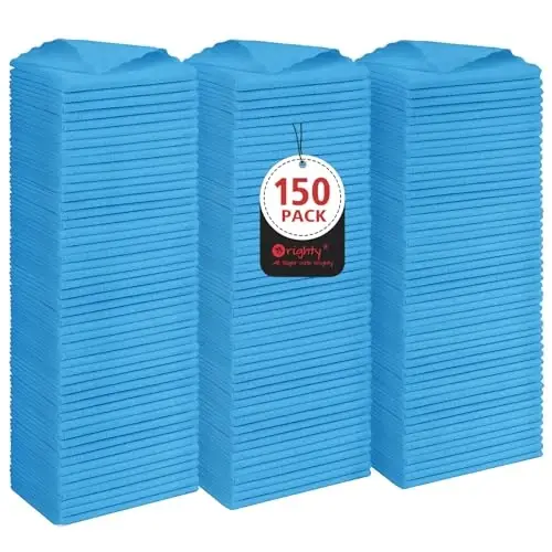 Orighty Tozalash Mato Bulk, 150 Pack Shop Lattalar Qayta Foydalanish Mumkin, Ko'p Maqsadli Shop Sochiqlari Avtomobillar uchun, Mikrofiber Tozalash Lattalar Avtomobil, Mexanik, Oshxona uchun, Tuksiz Sochiqlar 11.5'' x 11.5'', Moviy - 1
