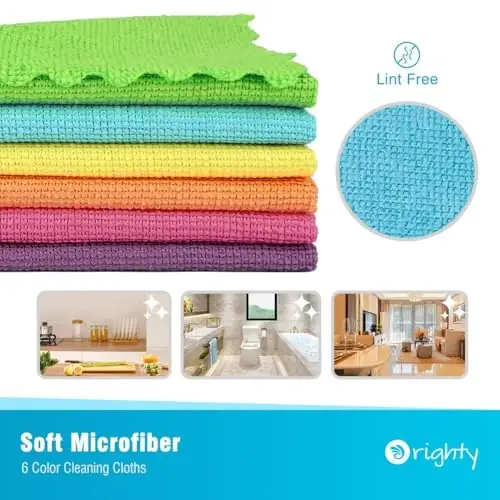 Orighty Tozalash Matolari 12x12 dyuym, 24 dona, Yuqori absorbentli mikrofiber tozalash materiallari, tuk qoldirmaydigan matolar ko'p marta foydalanish uchun, uy, oshxona, avtomobil parvarishi uchun kuchli tozalash latta (ko'p rangli) - 3