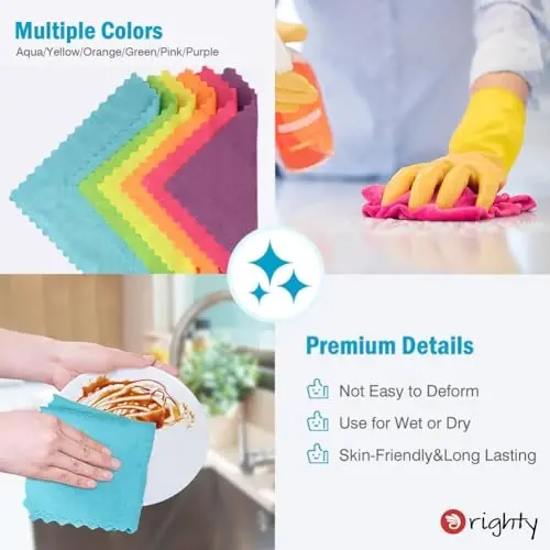 Orighty Tozalash Matolari 12x12 dyuym, 24 dona, Yuqori absorbentli mikrofiber tozalash materiallari, tuk qoldirmaydigan matolar ko'p marta foydalanish uchun, uy, oshxona, avtomobil parvarishi uchun kuchli tozalash latta (ko'p rangli) - 5