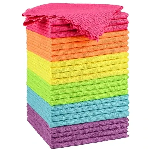 Orighty Tozalash Matolari 12x12 dyuym, 24 dona, Yuqori absorbentli mikrofiber tozalash materiallari, tuk qoldirmaydigan matolar ko'p marta foydalanish uchun, uy, oshxona, avtomobil parvarishi uchun kuchli tozalash latta (ko'p rangli) - 7