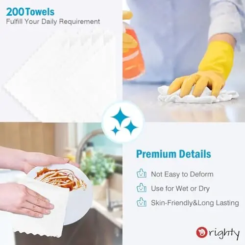 Orighty Cleaning Cloths Bulk, 200 Pack Shop Rags Reusable, Multi-Purpose Shop Towels for Cars, Microfiber Cleaning Rags for Automotive, Mechanic, Kitchen, Lint Free Towels 11.5’’ x 11.5’’, White - 5