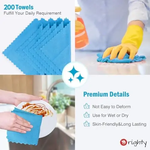 Orighty tozalash salfetkalari, 200 dona Do'kon latta qayta foydalanish mumkin, Avtomobillar uchun ko'p maqsadli do'kon sochiqlari, Avtomobil, mexanik, oshxona uchun mikrofiber tozalash latta, tuklarsiz sochiqlar 11,5 