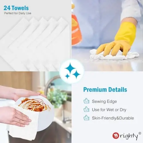 Orighty White Microfiber Cleaning Cloth, Microfiber Towels for Cars, Highly Absorbent Car Cleaning Supplies, Lint Free Cloths Clean Rags for Car Care, House, Kitchen, 12x11 inch, Pack of 24 - 5
