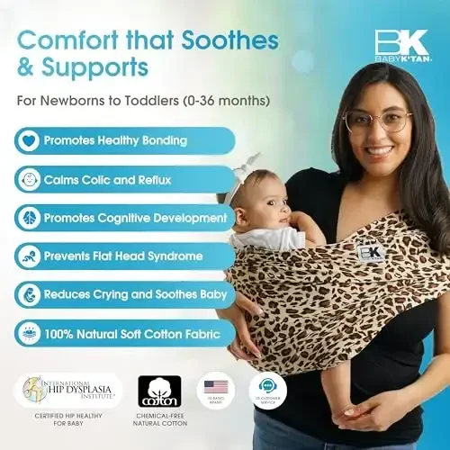 Baby K'tan Baby Carrier Printed Designs Pre-Wrapped, Soft, Slip-On, No Rings, No Buckles | 5 in 1 Baby Sling Gift | The Best Hands Free Infant Wrap| Leopard Love |X-Large - Baby K'tan (1)