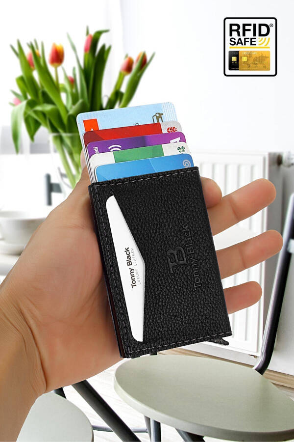 Original Boxed Anti-theft RFID Automatic Mechanism Leather Multi-Pocket Smart Credit Card Holder - 9