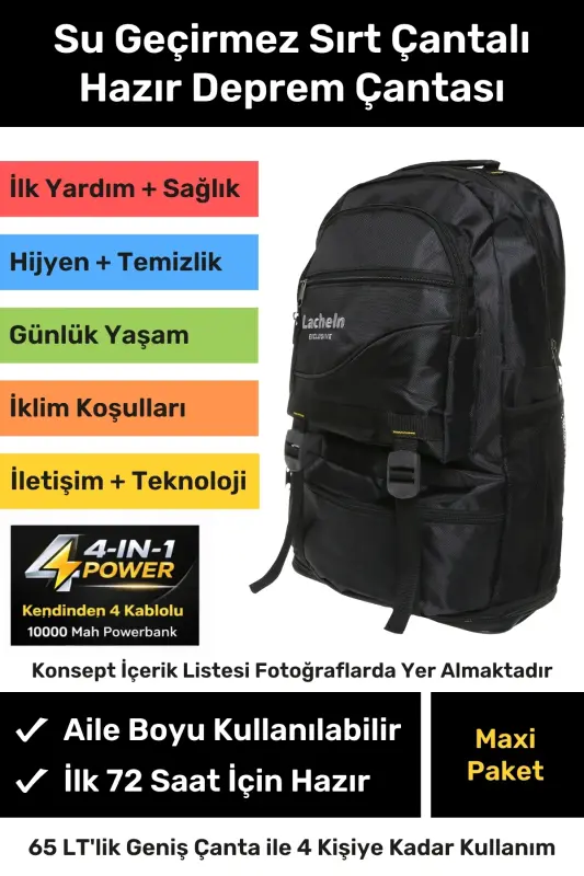 Orijinal Maxi Paket Tam Kapsamlı Hazır Deprem Çantası Afet Için Ilk Yardım Acil Durum Yaşam Seti - LACHELN