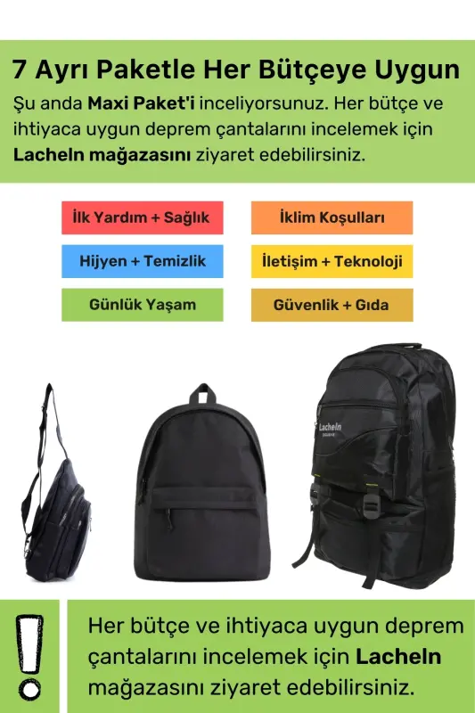 Orijinal Maxi Paket Tam Kapsamlı Hazır Deprem Çantası Afet Için Ilk Yardım Acil Durum Yaşam Seti - 4