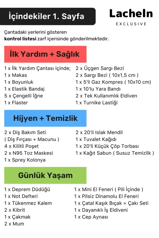 Orijinal Maxi Paket Tam Kapsamlı Hazır Deprem Çantası Afet Için Ilk Yardım Acil Durum Yaşam Seti - 7