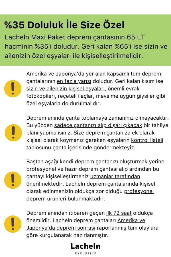 Orijinal Maxi Paket Tam Kapsamlı Hazır Deprem Çantası Afet İçin İlk Yardım Acil Durum Yaşam Seti - 4