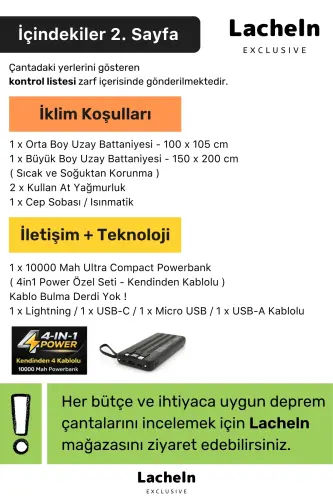 Orijinal Maxi Paket Tam Kapsamlı Hazır Deprem Çantası Afet Için Ilk Yardım Acil Durum Yaşam Seti - 8