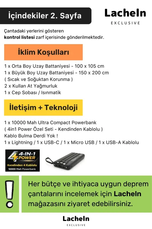 Orijinal Maxi Paket Tam Kapsamlı Hazır Deprem Çantası Afet Için Ilk Yardım Acil Durum Yaşam Seti - 8