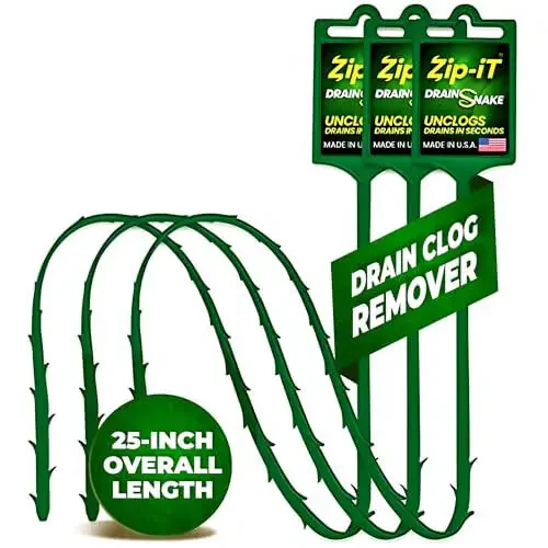 The original Zip-It Hair Clog Remover 25-inch Overall Length Drain Snake Cleaner (3-Pack), Unclog Your Sink, Shower, & Tub Drain In Seconds – Non-toxic, Made in the USA - 1