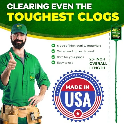 The original Zip-It Hair Clog Remover 25-inch Overall Length Drain Snake Cleaner (3-Pack), Unclog Your Sink, Shower, & Tub Drain In Seconds – Non-toxic, Made in the USA - 5