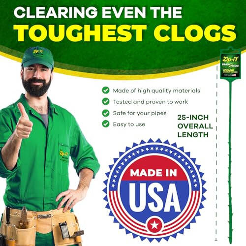 The original Zip-It Hair Clog Remover 25-inch Overall Length Drain Snake Cleaner (3-Pack), Unclog Your Sink, Shower, & Tub Drain In Seconds – Non-toxic, Made in the USA - 5