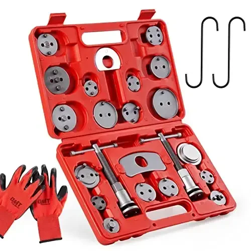 Orion Motor Tech 24pcs Brake Caliper Tool, Heavy Duty Brake Caliper Compression Tool Caliper Piston Tool for Brake Pad Replacement Reset, with Thrust Bolt Assemblies Retaining Plates 18 Disc Adapters 