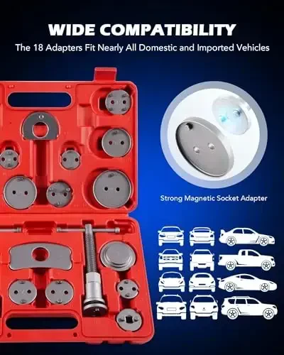 Orion Motor Tech 24pcs Brake Caliper Tool, Heavy Duty Brake Caliper Compression Tool Caliper Piston Tool for Brake Pad Replacement Reset, with Thrust Bolt Assemblies Retaining Plates 18 Disc Adapters - 4