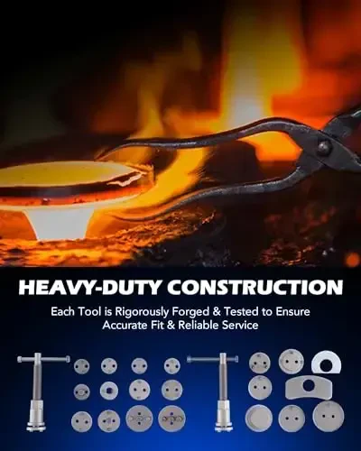 Orion Motor Tech 24pcs Brake Caliper Tool, Heavy Duty Brake Caliper Compression Tool Caliper Piston Tool for Brake Pad Replacement Reset, with Thrust Bolt Assemblies Retaining Plates 18 Disc Adapters - 6