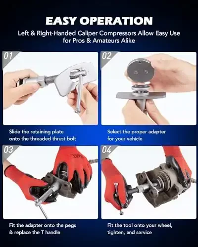 Orion Motor Tech 24pcs Brake Caliper Tool, Heavy Duty Brake Caliper Compression Tool Caliper Piston Tool for Brake Pad Replacement Reset, with Thrust Bolt Assemblies Retaining Plates 18 Disc Adapters - 5