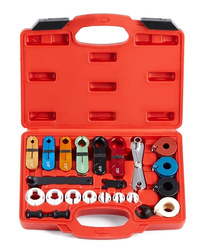 Orion Motor Tech Master Quick Disconnect Tool Set, 25pc Line Disconnect Tool Kit for A/C Fuel & Transmission Systems, Fuel Line Disconnect Tools for Mechanics Compatible with Ford Chevy GM More, Red - 1