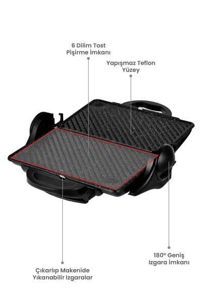 Orion Tost Ve Izgara Makinesi 180° Açılabilir 1800w Siyah - 3