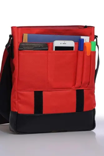Orjın Unisex 11 Dikey Postacı Çapraz Askılı Omuz Çantası - Kırmızı-Kırmızı - 4