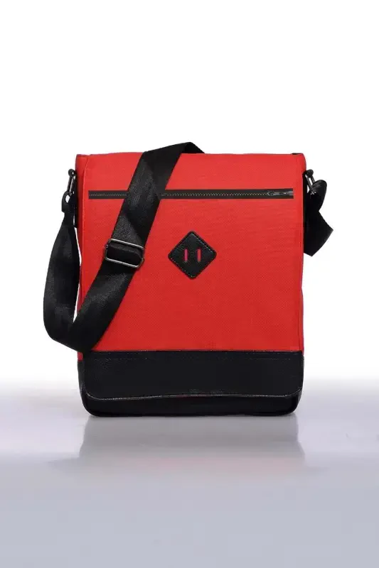 Orjın Unisex 11 Vertical Messenger Crossbody Shoulder Bag - Red-Red - 1