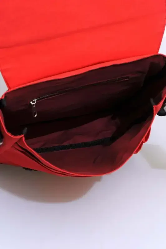 Orjın Unisex 11 Vertikal Pochta Xaltasi Omuz Sumkasi - Qizil-Qizil - 5