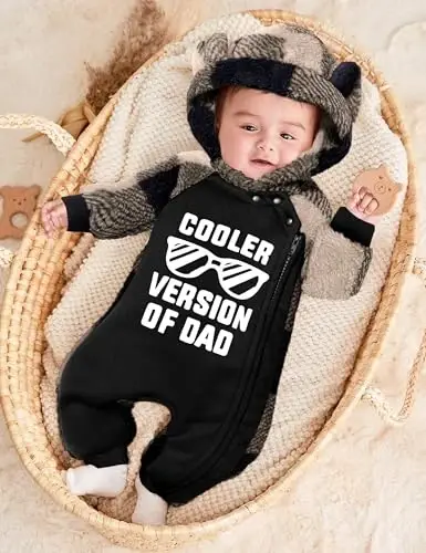 Oranchids Baby Boy Clothes Winter Snowsuit Plaid Fleece Jumpsuit Bear Ear Hooded Romper Zipper Onesie Warm Infant Coat Outfit - 2