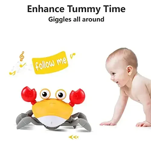 O'rmalab yuruvchi Crab Baby Toy Sovg'alari: Qorin bo'shlig'i o'yinchoqlari Yurish Raqsga tushuvchi Yoqimli Essentials Elektr Induksion Sensorli narsalar Harakatlanuvchi chaqaloqlar Qisqichbaqalar Chiroqli musiqa bilan Toddler Boys Girls Items Interaction Gadgets - 6