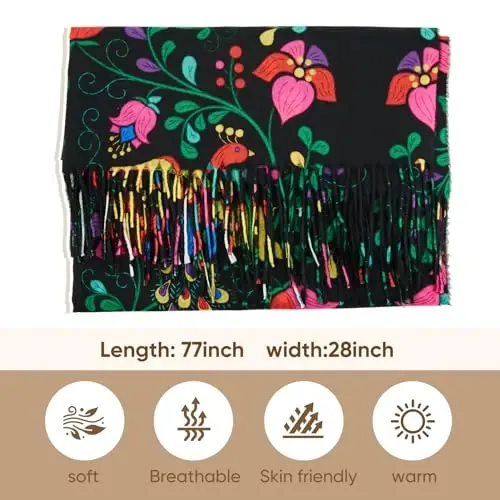 WOODLAND WREATH PasModazoneina Shawls and Wraps, Double-side pattern Long Scarf for Women, Perfect for Winter and Fall - 4