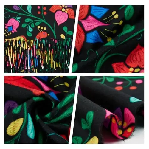 WOODLAND WREATH PasModazoneina Shawls and Wraps, Double-side pattern Long Scarf for Women, Perfect for Winter and Fall - 5