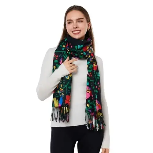 WOODLAND WREATH PasModazoneina Shawls and Wraps, Double-side pattern Long Scarf for Women, Perfect for Winter and Fall 