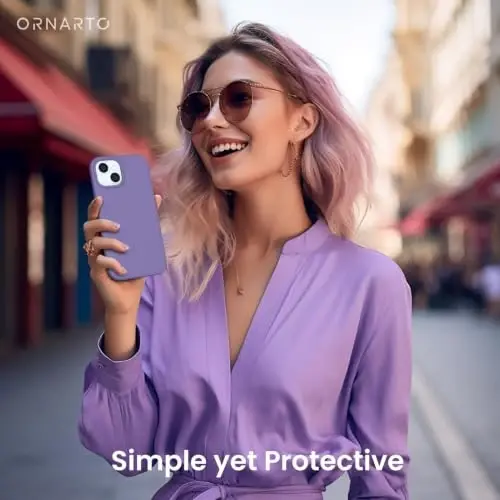 ORNARTO Compatible with iPhone 15 Case 6.1, Slim Liquid Silicone 3 Layers Full Covered Soft Gel Rubber Phone Case, Anti-Scratch Shockproof Protective Cover 6.1 Inch, Amethyst 