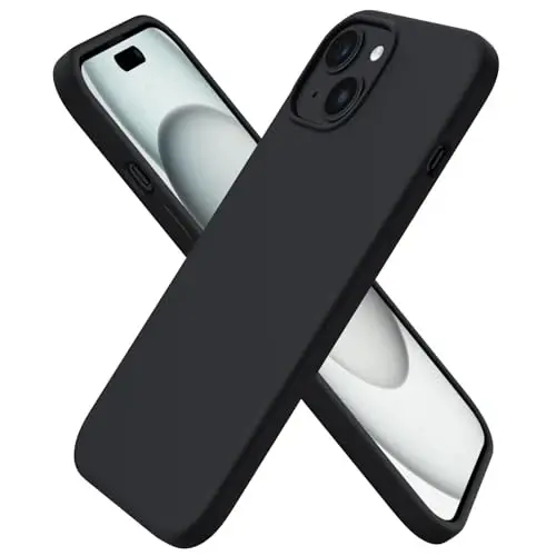 ORNARTO Compatible with iPhone 15 Case 6.1, Slim Liquid Silicone 3 Layers Full Covered Soft Gel Rubber Phone Case, Anti-Scratch Shockproof Protective Cover 6.1 Inch, Black 