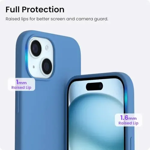 ORNARTO Compatible with iPhone 15 Case 6.1, Slim Liquid Silicone 3 Layers Full Covered Soft Gel Rubber Phone Case, Anti-Scratch Shockproof Protective Cover 6.1 Inch, Blue - 4