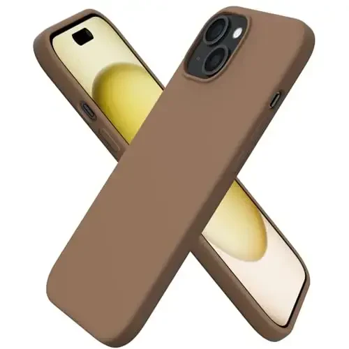 ORNARTO Compatible with iPhone 15 Case 6.1, Slim Liquid Silicone 3 Layers Full Covered Soft Gel Rubber Phone Case, Anti-Scratch Shockproof Protective Cover 6.1 Inch, Brown 