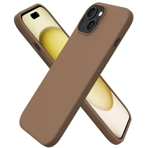 ORNARTO Compatible with iPhone 15 Case 6.1, Slim Liquid Silicone 3 Layers Full Covered Soft Gel Rubber Phone Case, Anti-Scratch Shockproof Protective Cover 6.1 Inch, Brown 